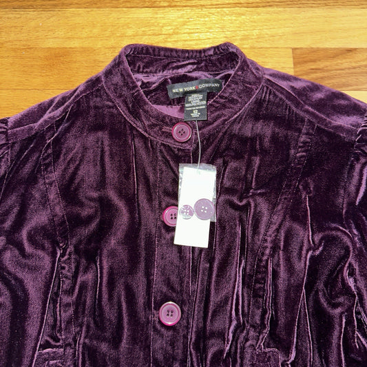 New York & Co Blazer Womens 12 Cottage Core Purple Soft Velvet Sport Coat Jacket