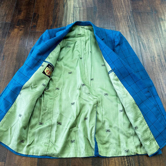 1960s 1970s Blue Pinstripe VTG Suit Jacket Sportcoat 42 Wool Checker Rockabilly