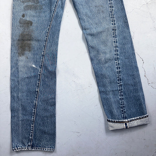 Levis 501 Vintage 80s Redline Selvedge USA XX Jeans Light Wash Stained Act 28X33