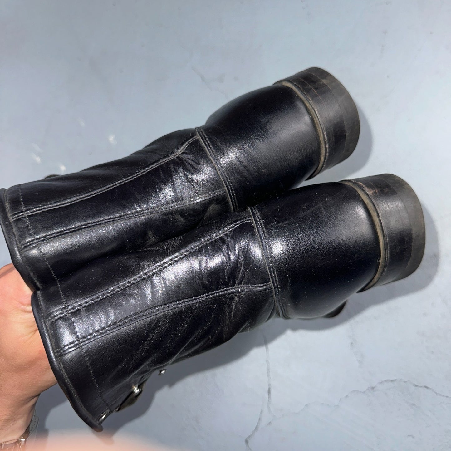 Vintage Justin Black Leather Roper Boots USA 9D Lace-Up Western Logger 506
