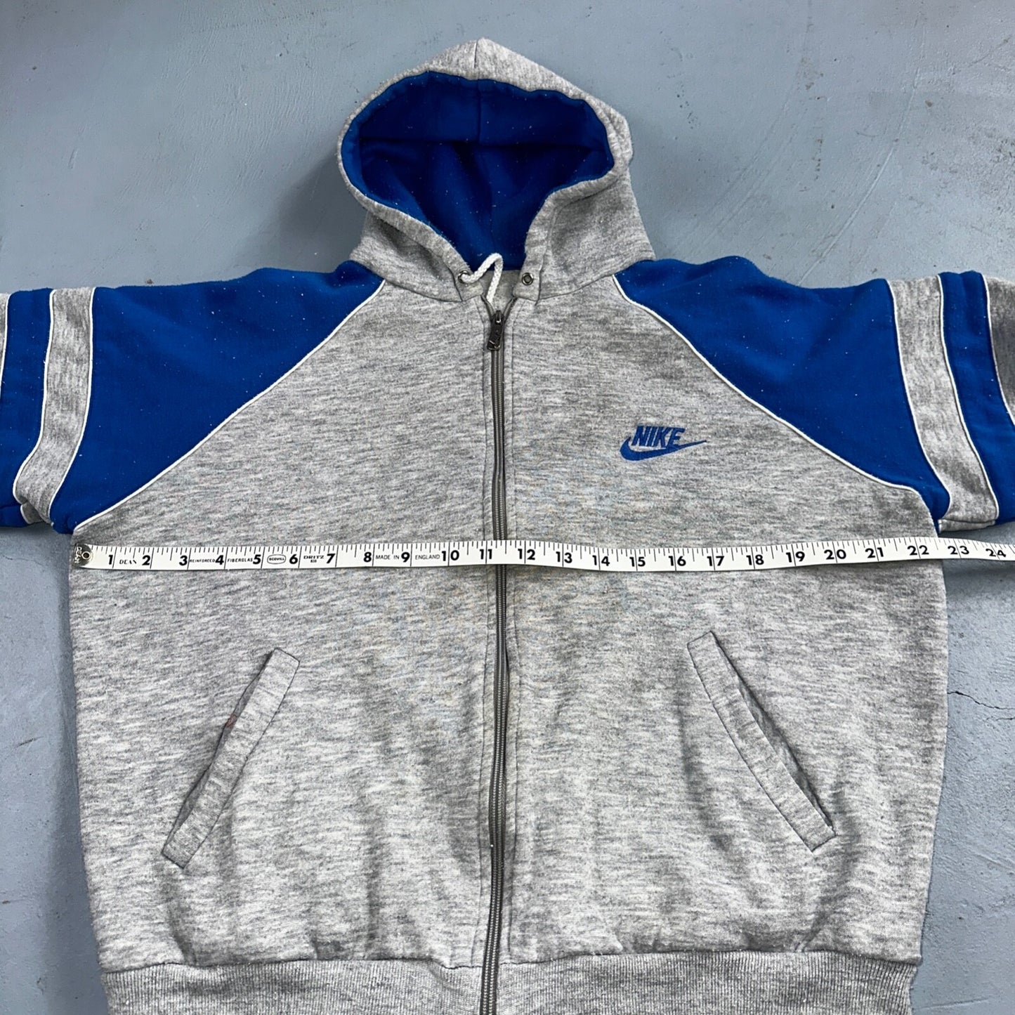 Nike Vintage 80s Colorblock Gray & Blue Full Zip Hoodie Blue Label Cut Tag