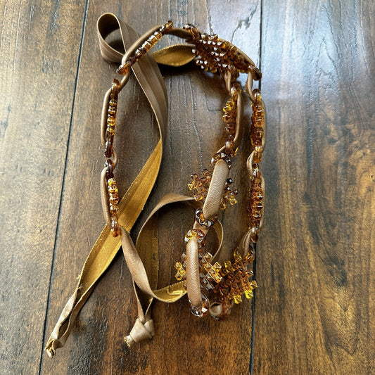 Vintage MCM Belt Womens Adjustable Gold Colorful Bohemian Beaded Artsy Boho