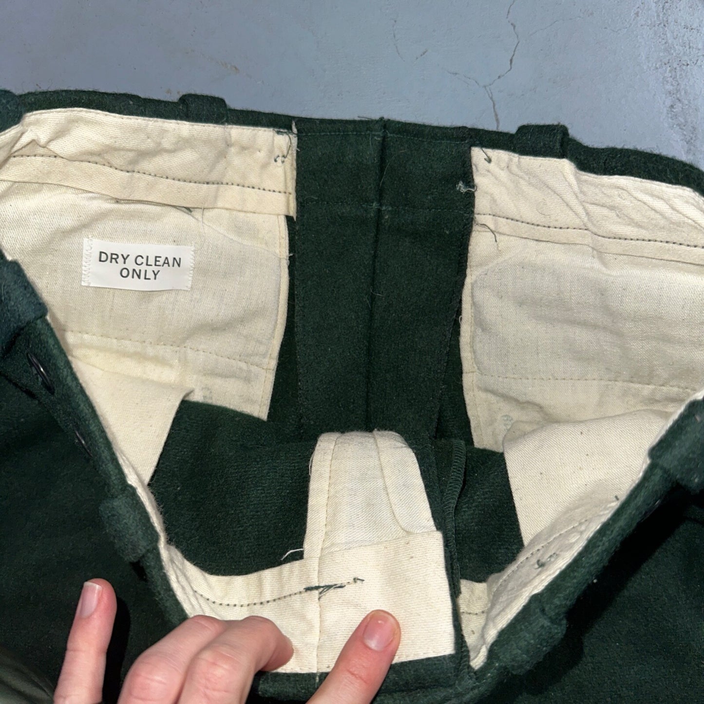 1960s Vintage Green Heavy Wool Hunting Pants 34x28 USA Dry Clean Rockabilly 60s