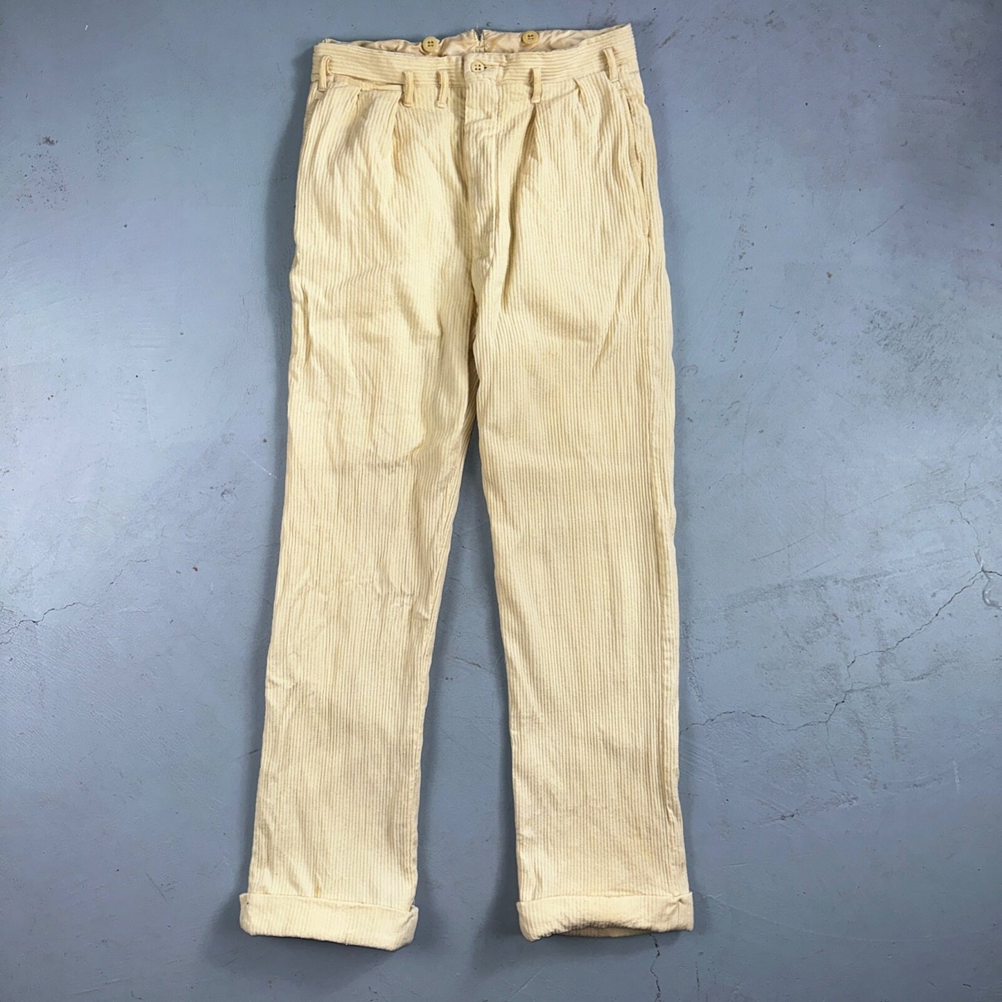 1930s 1940s Pants Mens 27 Yellow Corduroy Chino Straight Pockets Palm Beach Suit