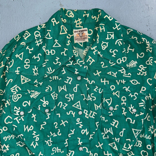 Levis 1950s Shorthorn Novelty Print Pearl Snap Sawtooth Shirt Rockabilly Western