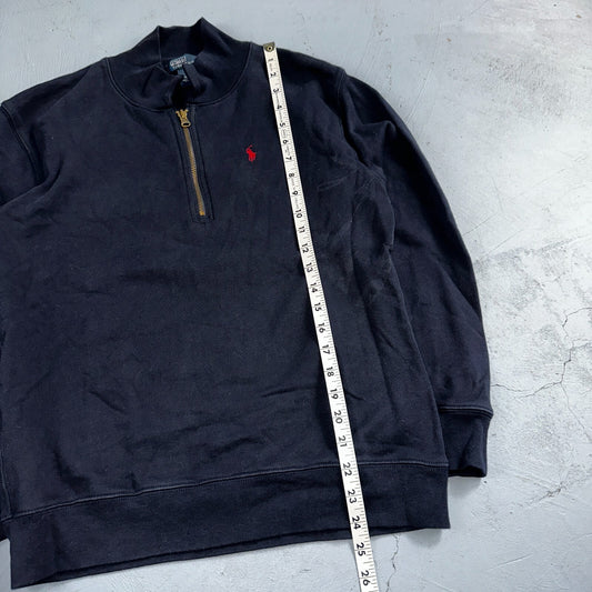 Polo Ralph Lauren Sweater VTG M Blue Cotton Long Sleeve Mock Neck Quarter Zip