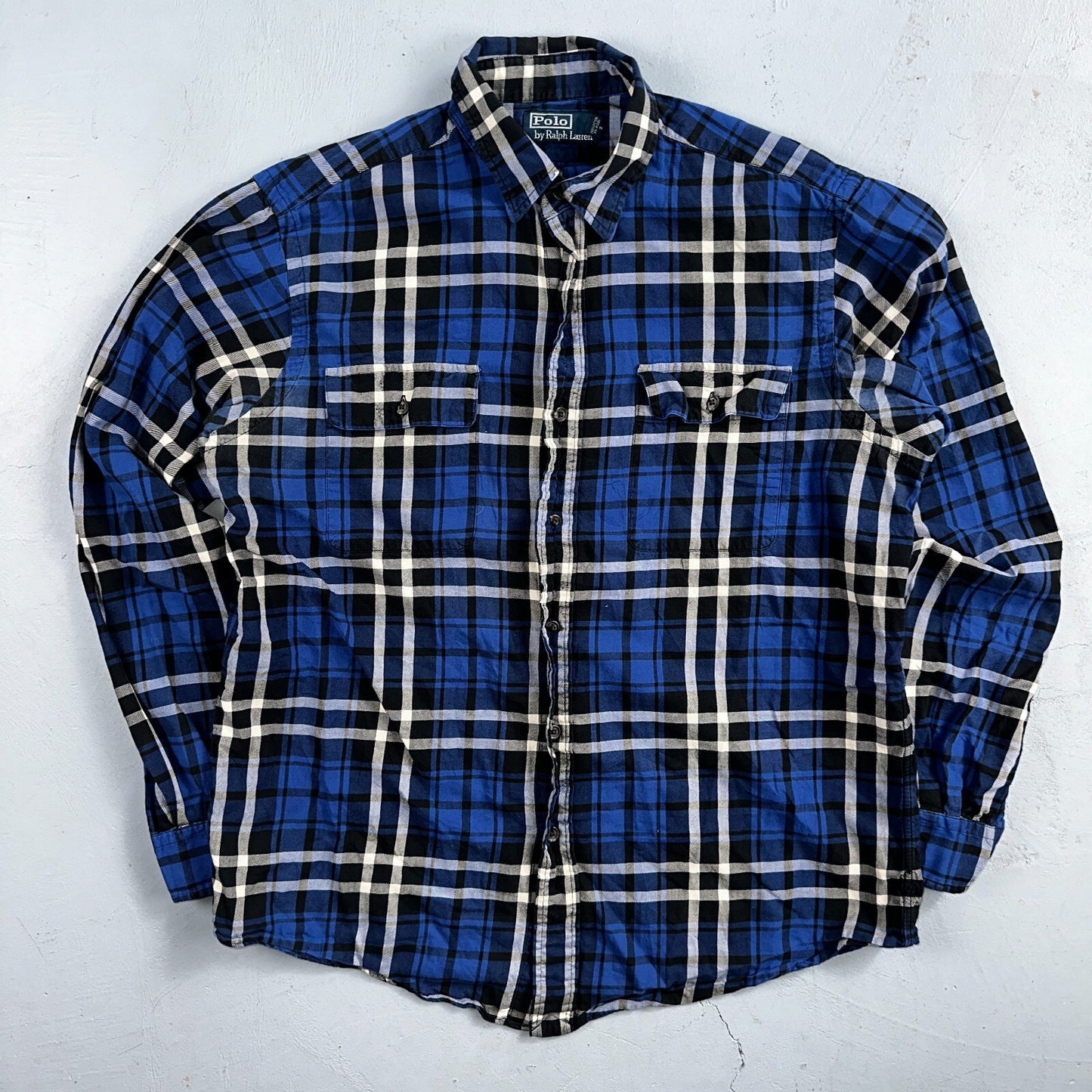 Polo Ralph Lauren VTG Oxford Shirt Plaid Stripe Button Down Up 90s Mens M Blue