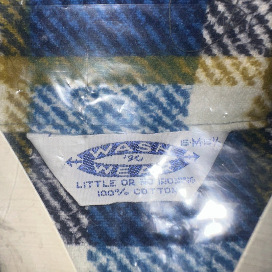 Deadstock VTG WASH N WEAR Button Down Shirt 50s 60s Shadow Plaid Rockabilly