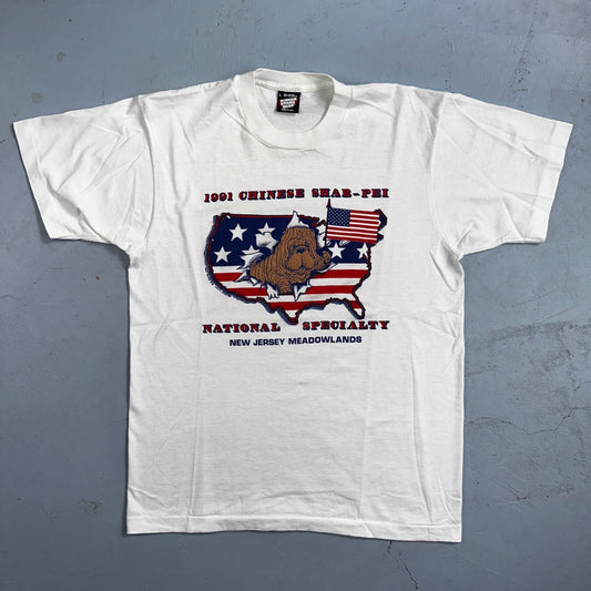 Chinese Shar Pei USA VTG T Shirt 1991 New Jersey Flag Animals Love Cute Dog