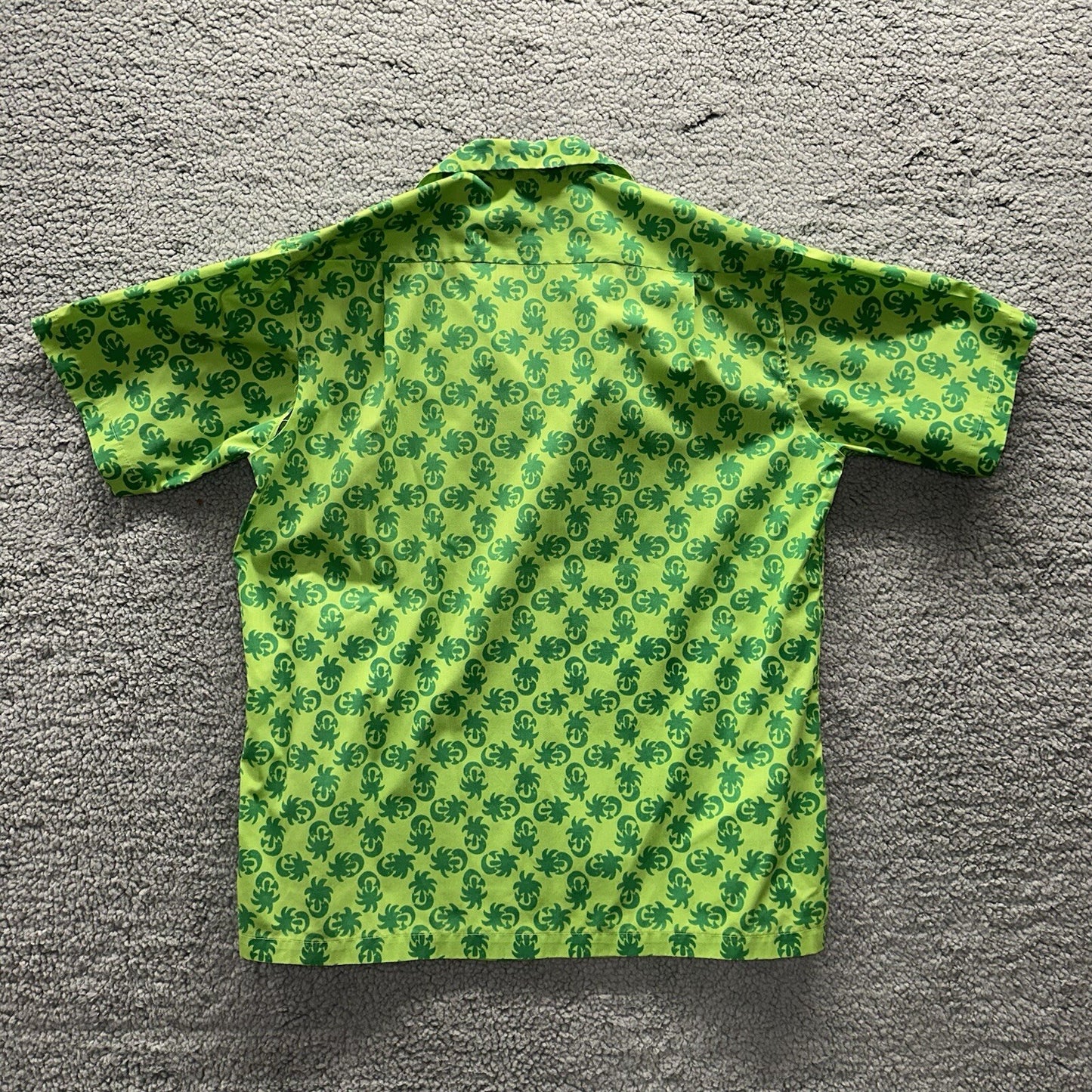 Vintage 50s Hawaiian Aloha Print Shirt Rockabilly Honolulu 60s Button Green