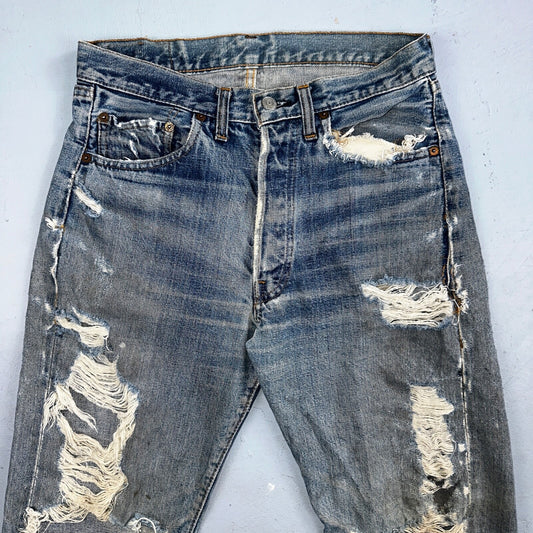 Levis 501 Vintage 70s SS Redline Selvedge USA 66 Jeans Thrashed 31x34 Act 29x30