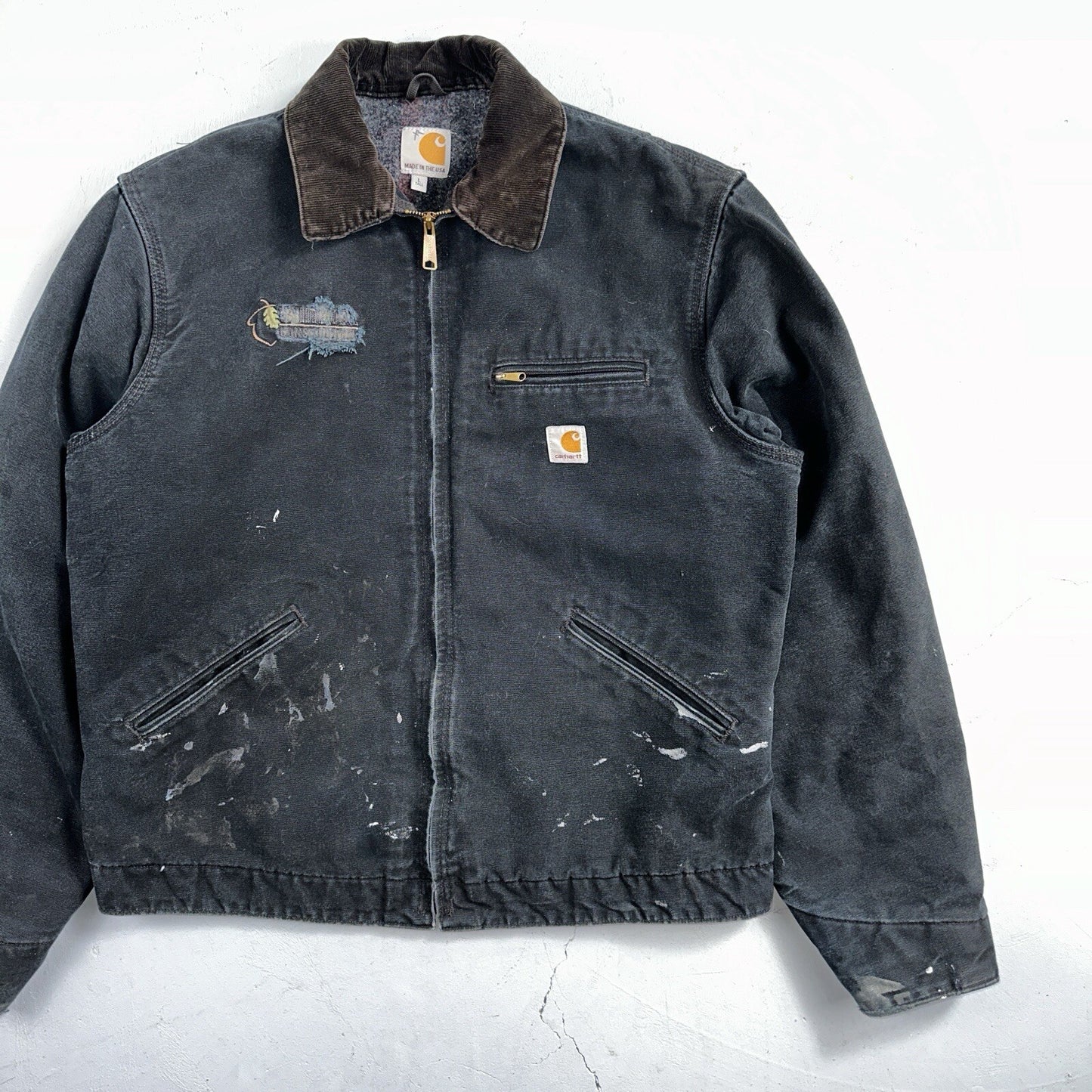 Carhartt VTG Jacket Mens L Tall Black Detroit J001 Blanket Lined USA J97 BLK