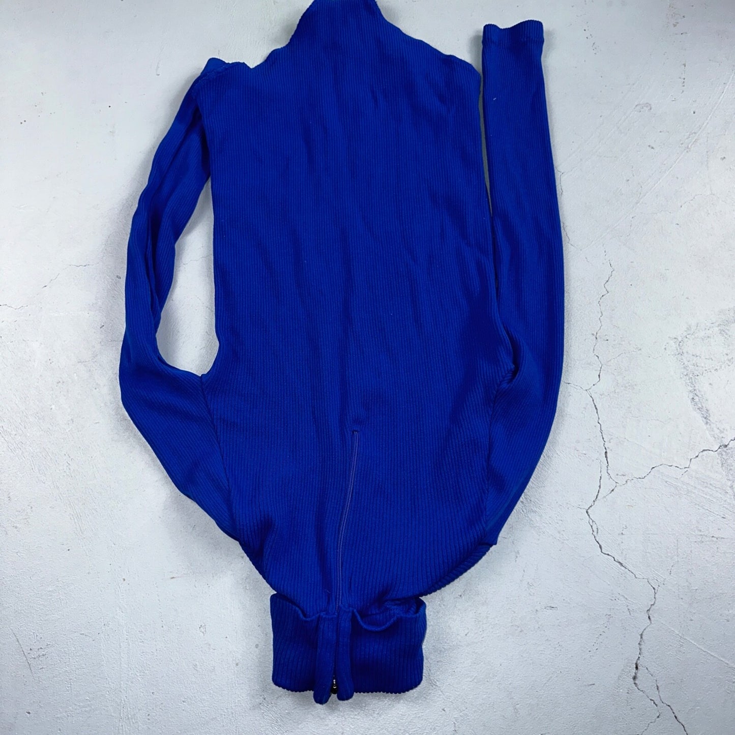 Vintage 1970s Scovill Bodysuit Blue 70s 80s Rib Knit Long Sleeve Mock Neck RARE