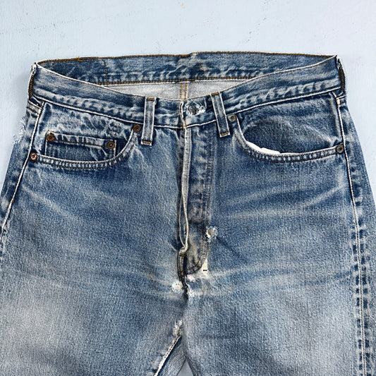 Levis 501 Vintage 80s Redline Selvedge USA XX Jeans Light Wash Capri Act 30x25