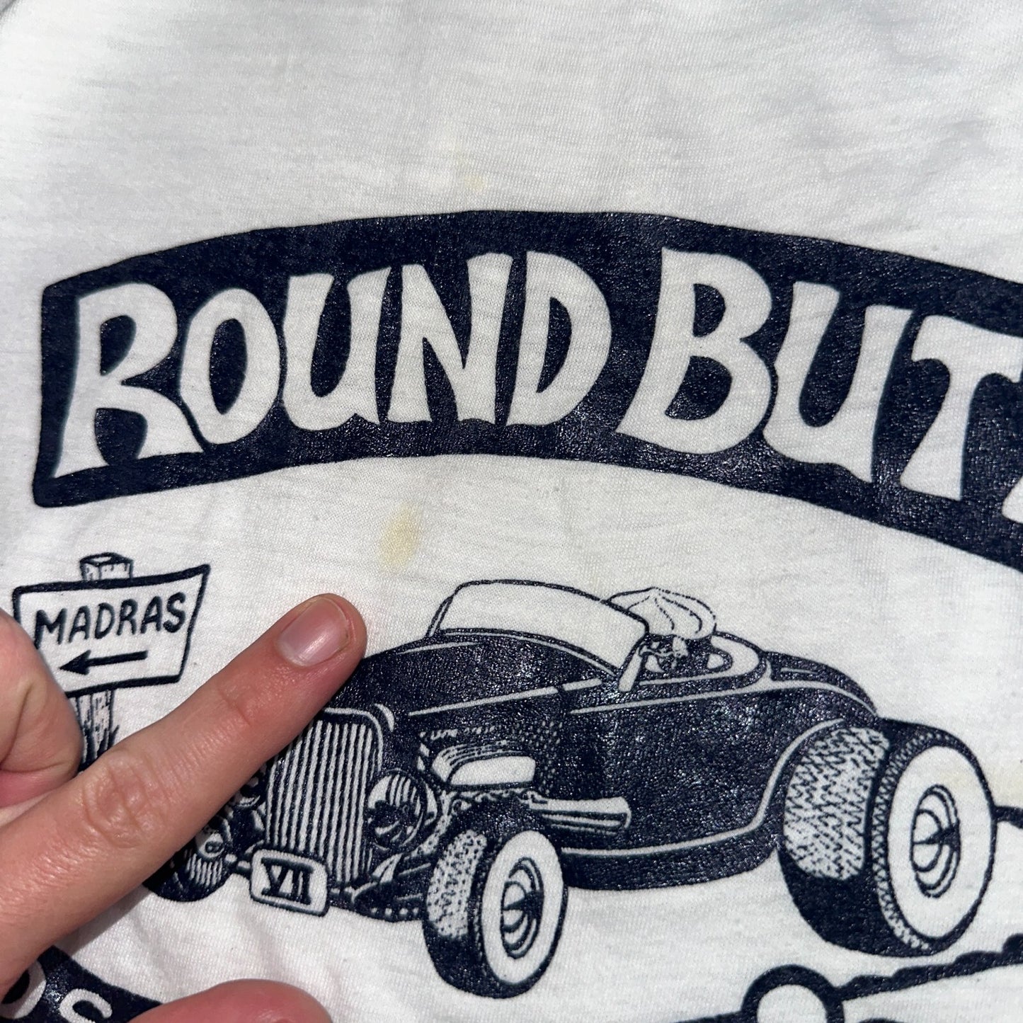 Round Butte Oregon 1970s VTG T Shirt 1978 Rockabilly Ringer Cars Hot Rod PDX Art