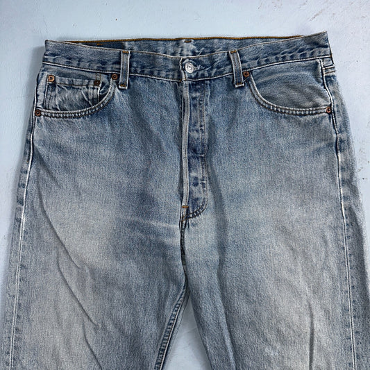 Levis 501 Vintage 90s USA XX Straight Leg Jeans Blue Light Wash 36x34 Act 34x33