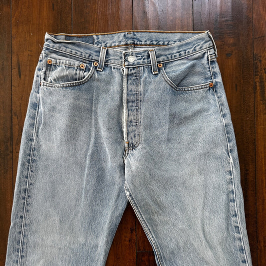 VTG 90s Levis 501 Button Fly 34x36 USA Tag Jeans Straight Wash Blue XX Act 30x32
