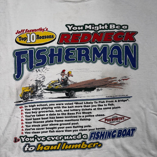 Redneck Fisherman Pro DELTA VTG T Shirt Y2K Joke Humor LOL Funny Buck Thrashed