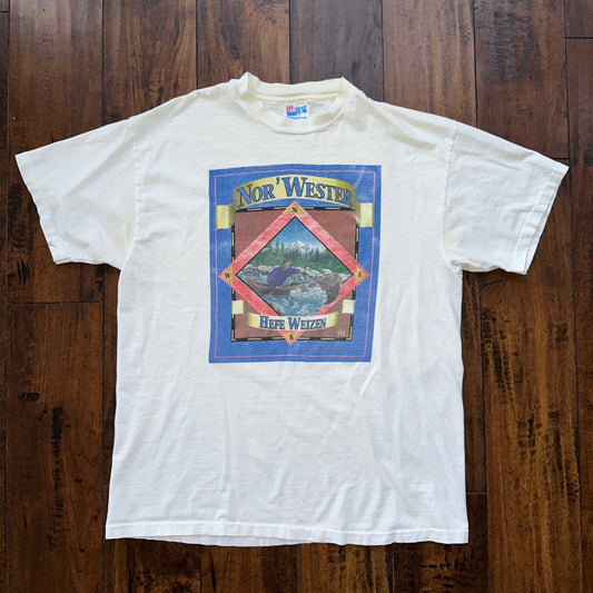North West Kayak Vintage T Shirt White Thrashed Nor Wester Hefe Weizen Beer Rap