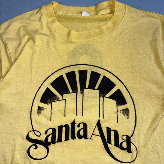 Santa Ana 70s Large Yellow VTG T Shirt Number 9 Single Stitch Sports City Tour