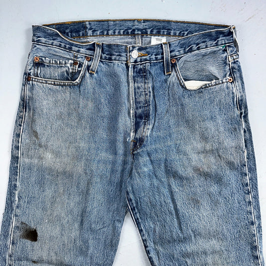 Levis 501 Vintage 90s Y2K Straight Leg Jeans Blue Light Wash 35x32 Act 34x31