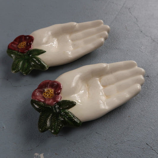 VTG 1958 Signed Glass Ring Jewelry Dish White Milk Glass Open Hand Flower Jacoma