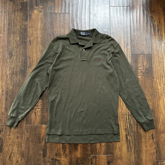 Vtg 90s Polo Ralph Lauren Mens T-Shirt Long Sleeve Green Sz Medium Made in USA