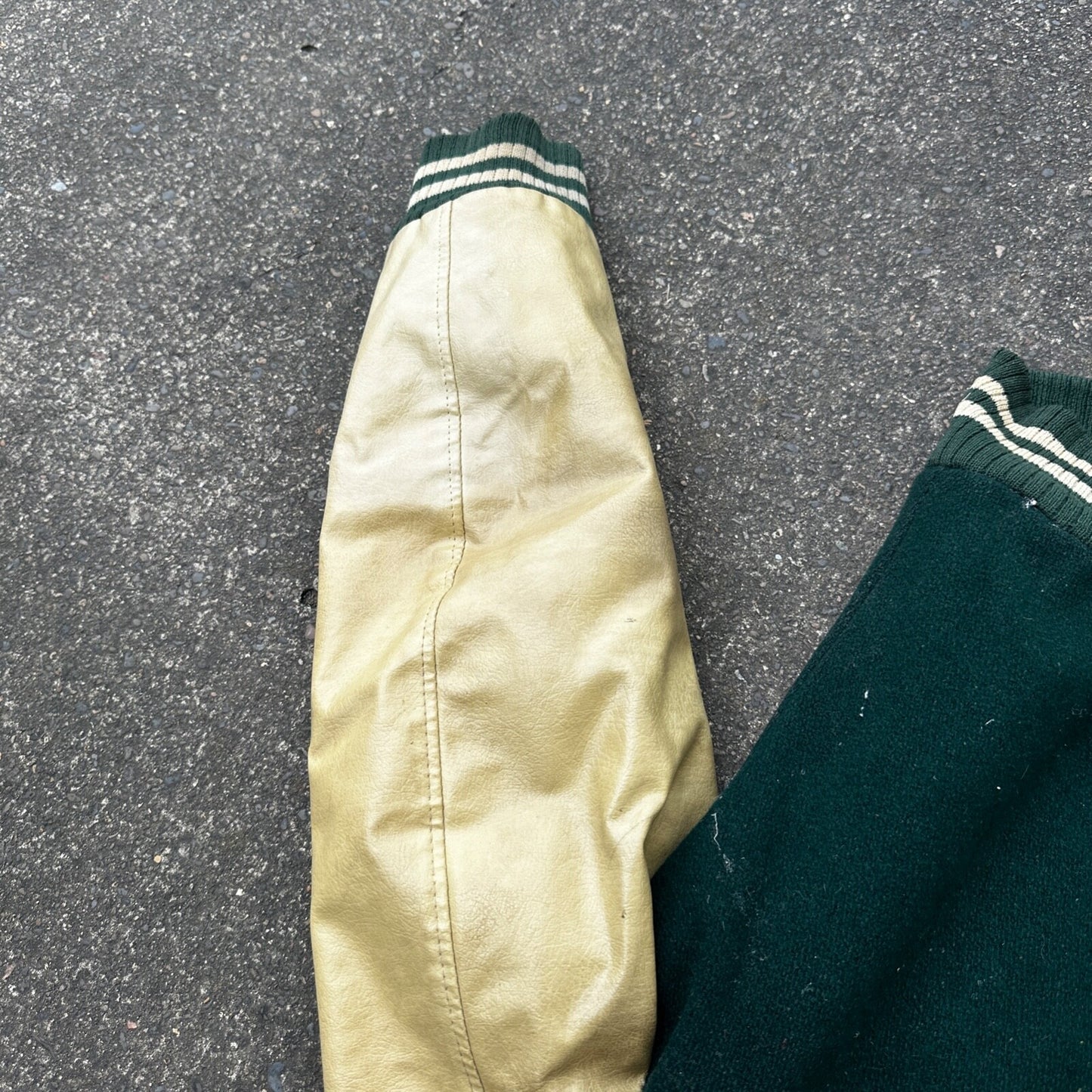 Vintage Letterman Jacket Green White Leather Wool TOM Named Simple Basic 1960s