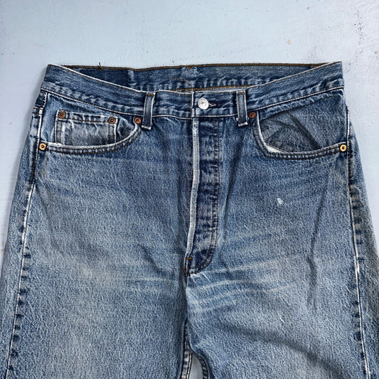 Levis 501 Vintage 90s USA XX Straight Leg Jeans 35x36 Blue Light Wash Act 32x32