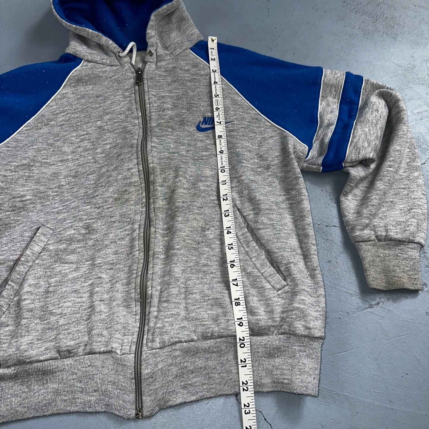 Nike Vintage 80s Colorblock Gray & Blue Full Zip Hoodie Blue Label Cut Tag