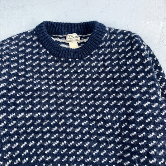 LL Bean VTG Sweater Mens 3XL Birdseye Norwegian Wool Fisherman Blue Heritage