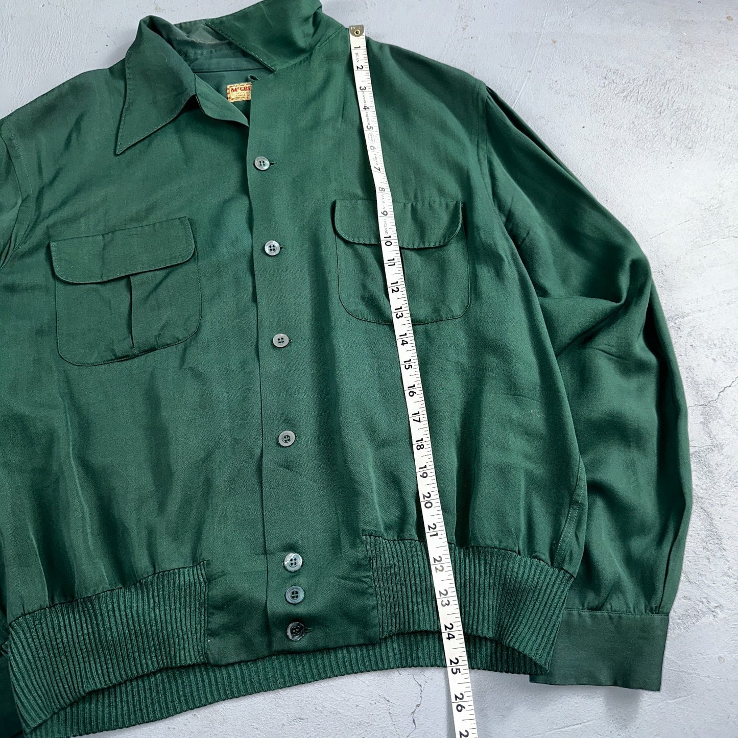 Vintage 1940s McGregor Gabardine Ricky Jacket Button Up Bottle Green 40s Rare