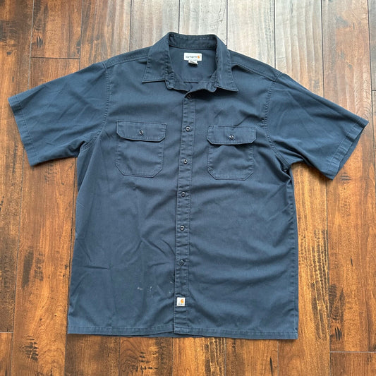Carhartt Button Down Up Shirt Adult XL Tan Short Sleeve S223 NVY Men’s