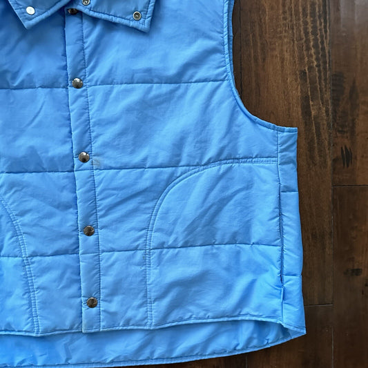 Vtg Sears Western Outdoor Wear Puffer Vest Snap Baby Blue 70s 80s Boxy XL