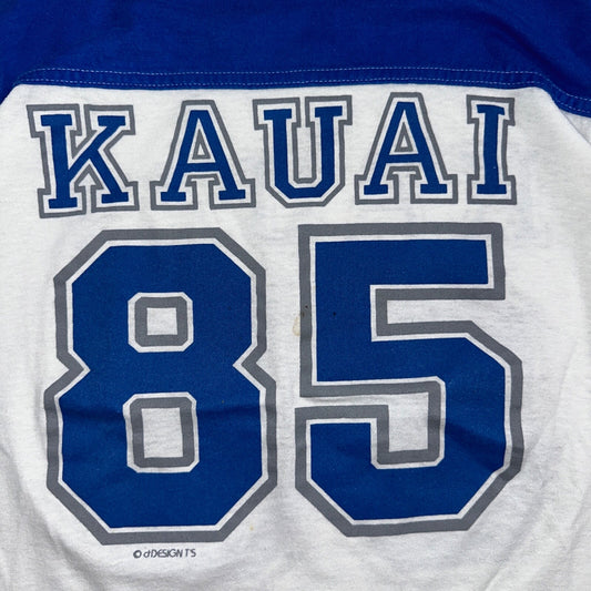 Kauai Hawaii 1985 VTG T Shirt 85 Jersey Style Tee Double Sided Graphic Numbers