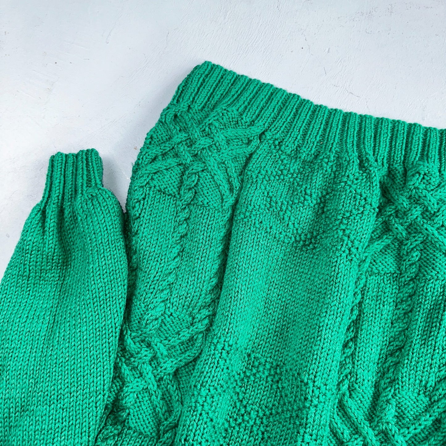 Vtg 80s Chunky Cable Knit Sweater Emerald Green Size Large Fisherman Core Yacht