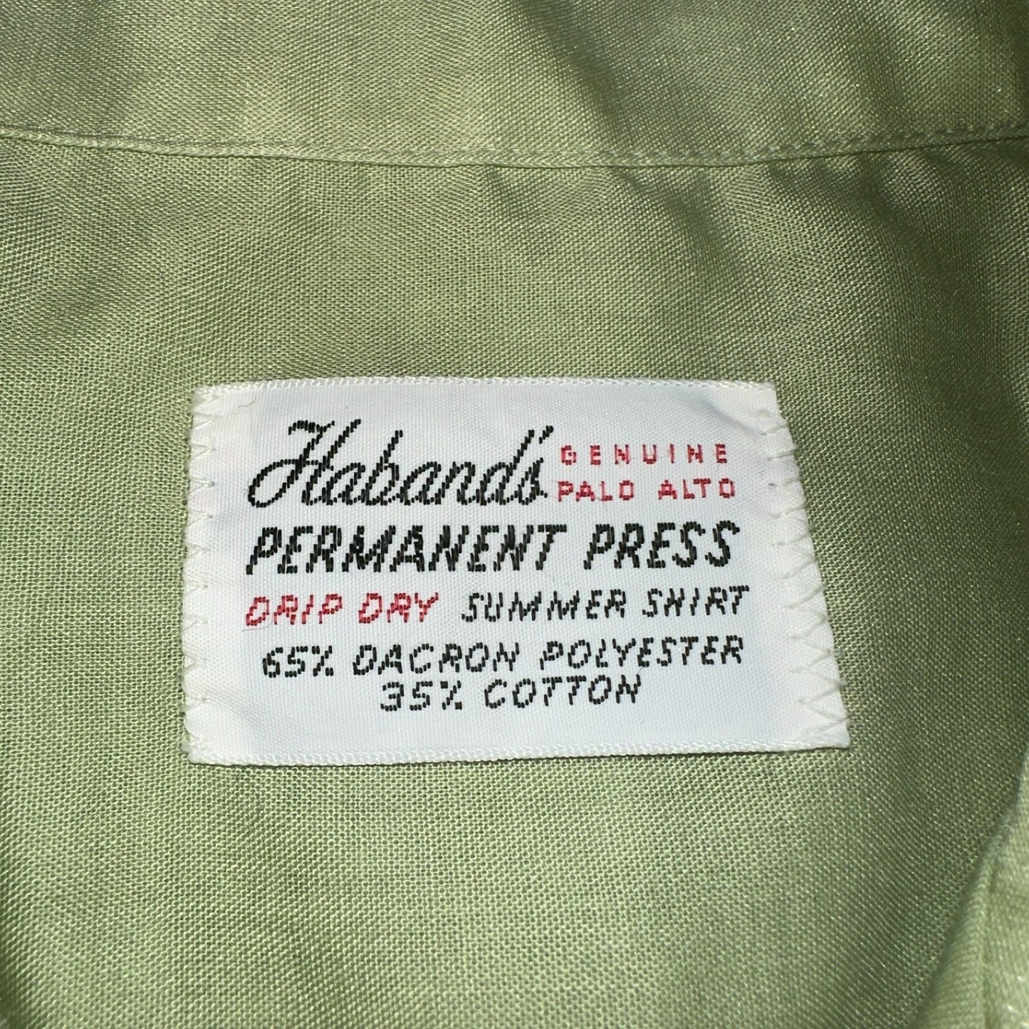 1960s Habands Green Short Sleeve Button Down Shirt Rockabilly Drip Dry Summer