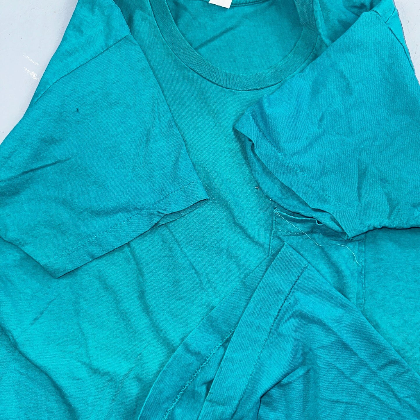 1960s Fruit Of The Loom VTG T Shirt Green Blue Thrashed Single Stitch 60s Blank