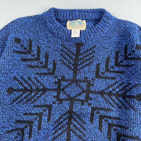 Environmental Clothing Co. VTG 90s Blue Wool Knit Holiday Cottage Sweater L USA