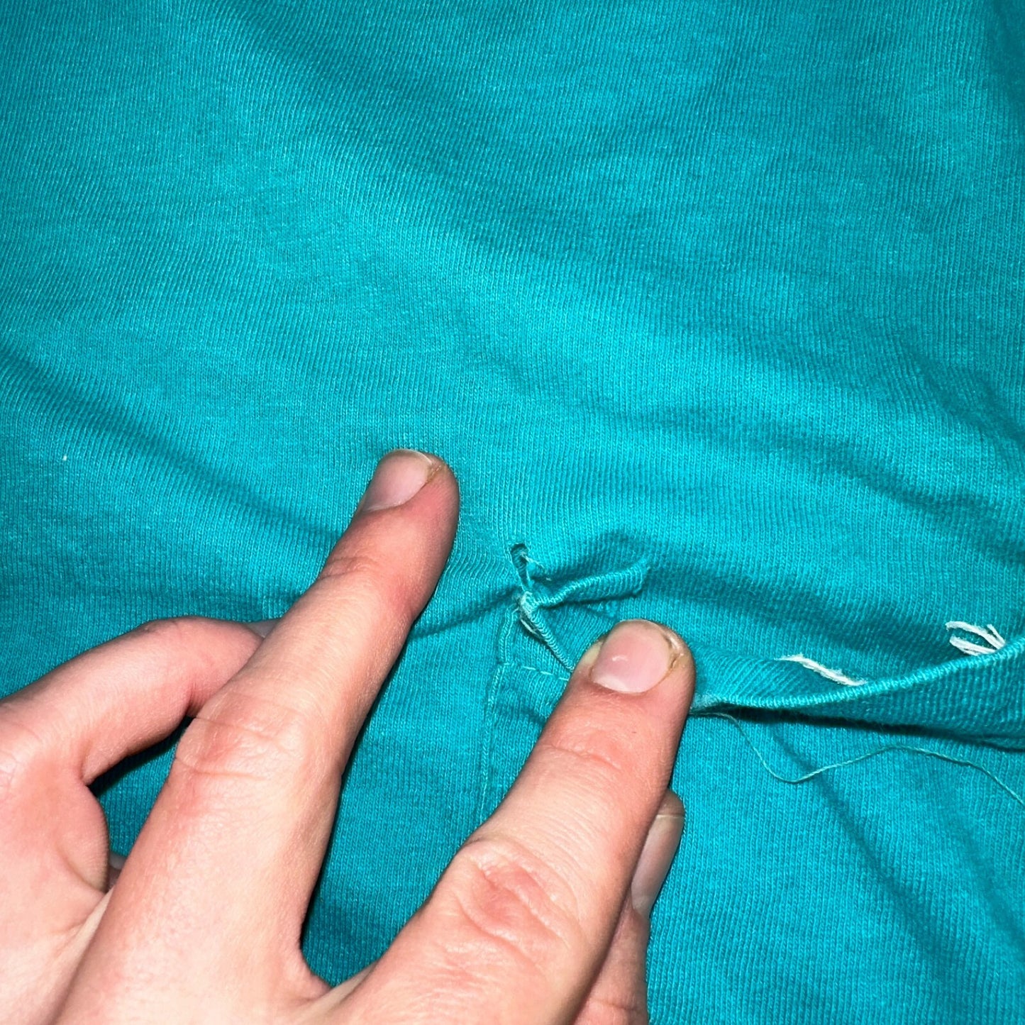 1960s Fruit Of The Loom VTG T Shirt Green Blue Thrashed Single Stitch 60s Blank
