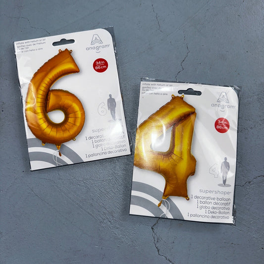 Anagram Supershape 34 inches Gold Numeral 6 and 4 Decorative Balloon New 46 64