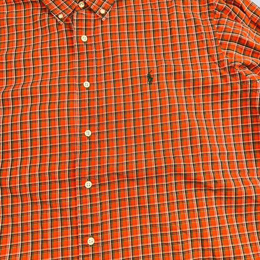 Ralph Lauren Classic Fit Button Down VTG Shirt Mens 2XL Orange Plaid Blue Label