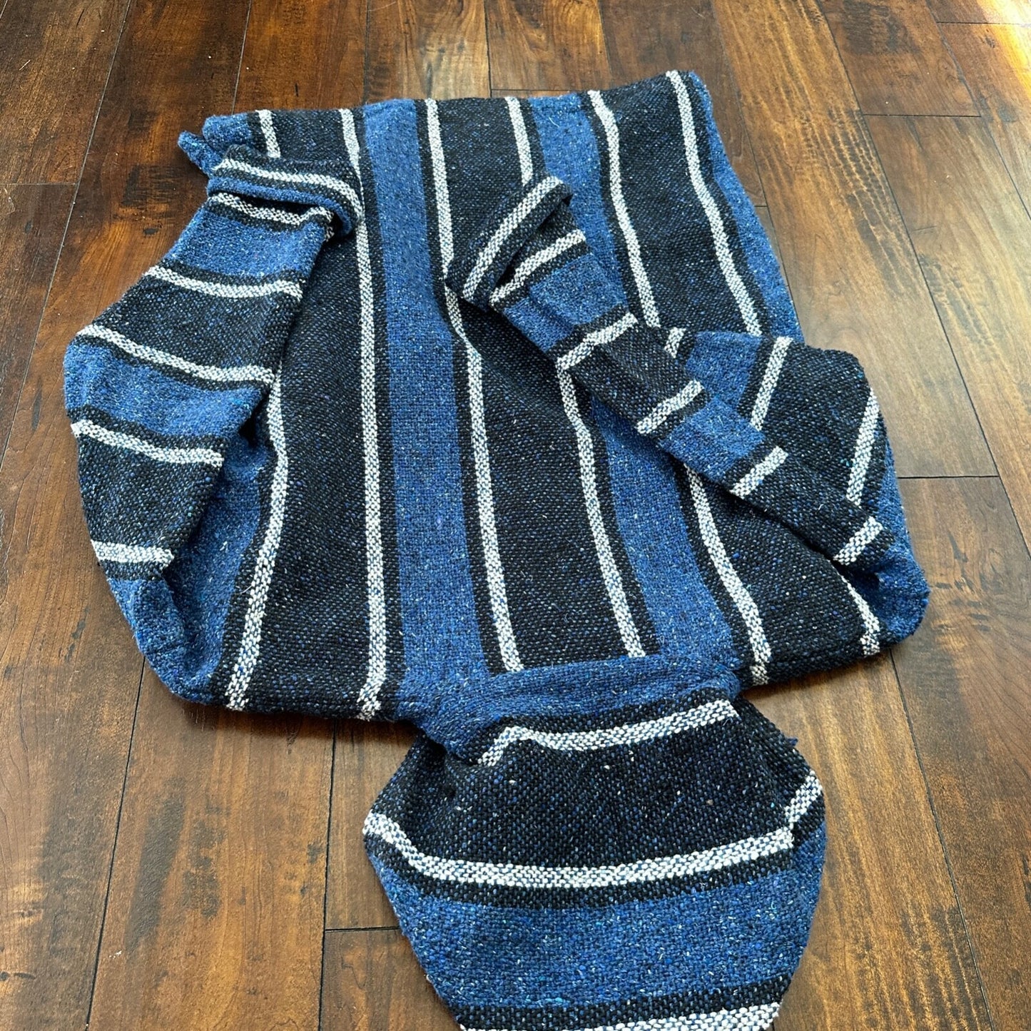 VTG 1980s Baja Hoodie Hippie Size L Surfer Style Blue/Black 90s 80s Mexico