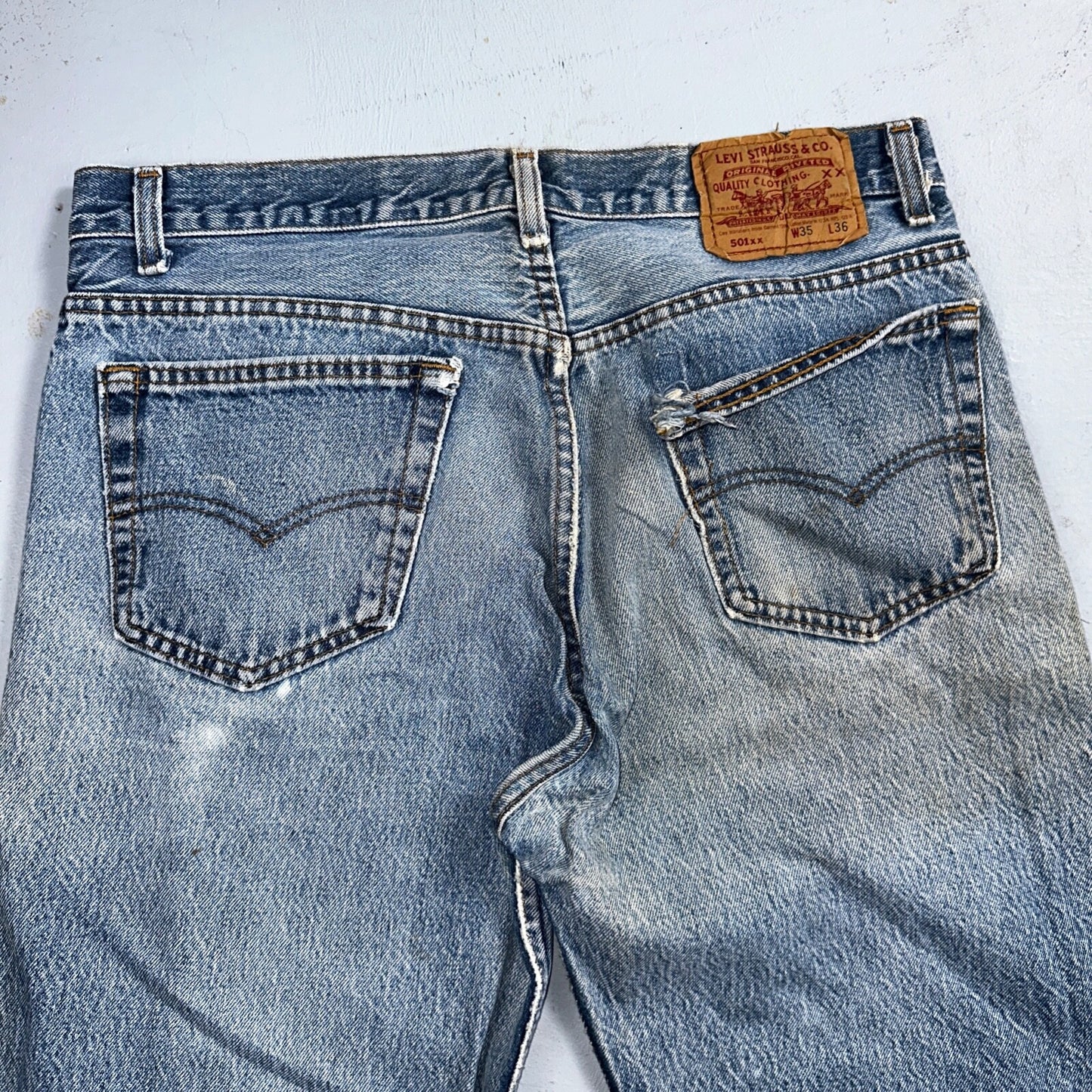 Levis 501 Vintage 90s USA XX Straight Leg Jeans 35x36 Blue Light Wash Act 32x32