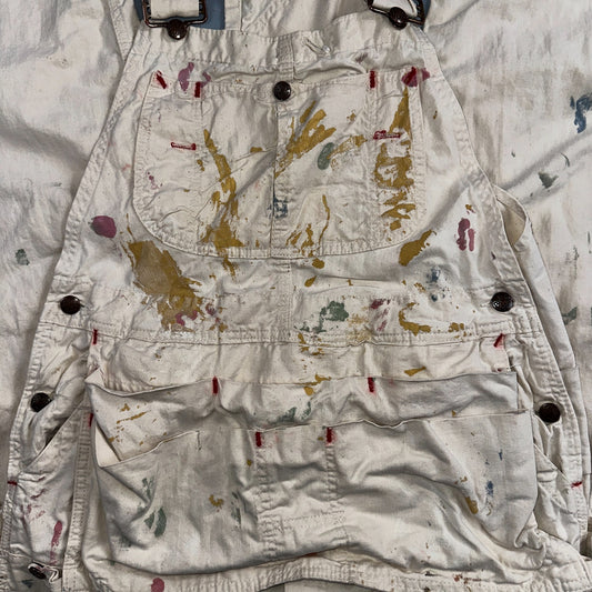 VTG Big Mac White Thrashed Overalls Carpenter Bibs Workwear Painter Paint Stain