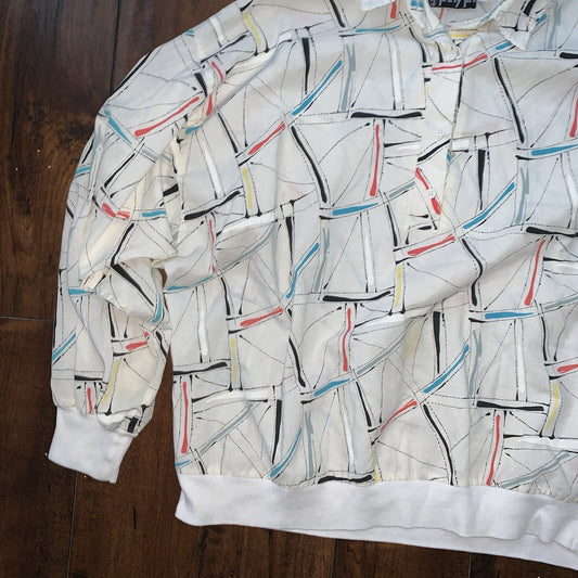 Jinny Jin Disco Vintage 70's Floral Shirt Sz L Retro Womens Top Blouse 80s Top