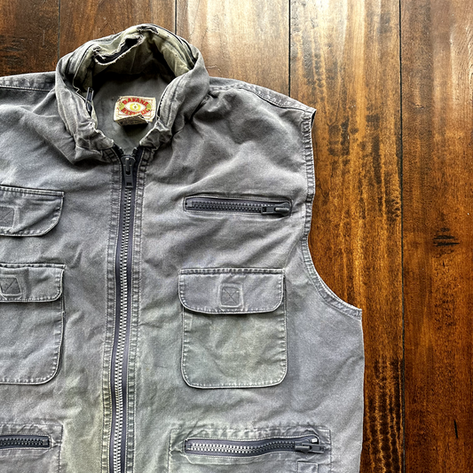 Banana Republic VINTAGE Safari Vest Mens Large Blue Pockets Cargo 90s Zipper