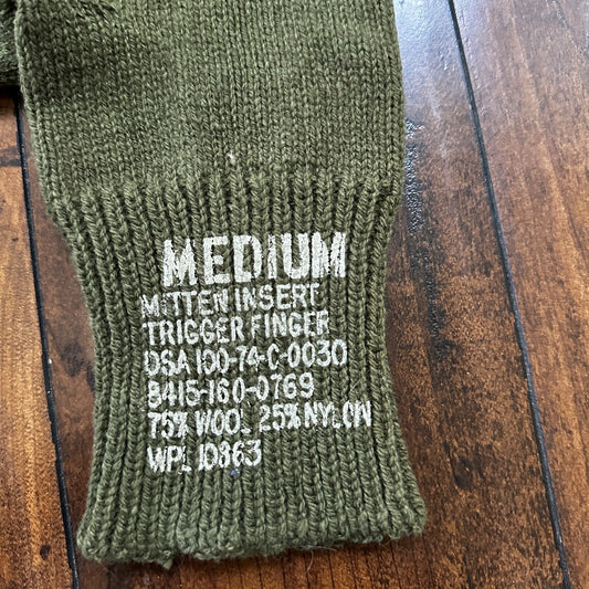 VTG 1970s DSA 74 Trigger Finger Mitten Inserts US Army Military Wool Knit Medium