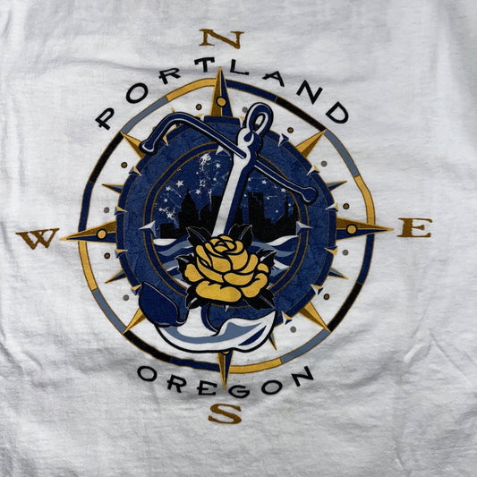 Oneita Portland Oregon 90s VTG T Shirt Single Stitch Compass Hiking Rose 1997