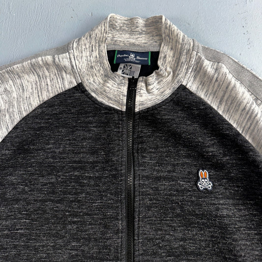 Psycho Bunny Jacket Mens 8 Black & Gray Full Zip Casual Logo Sweater